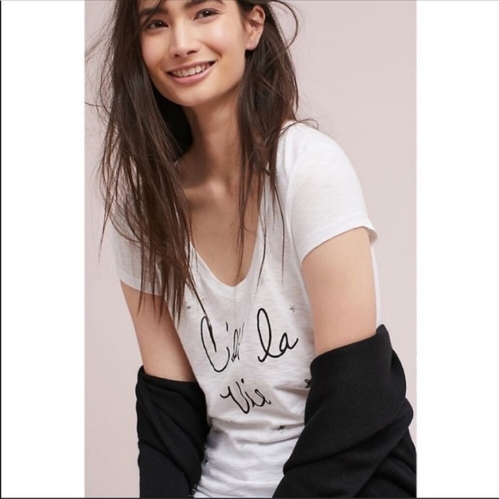 NEW Anthropologie Metallic Graphic Tee - Picture 2 of 3